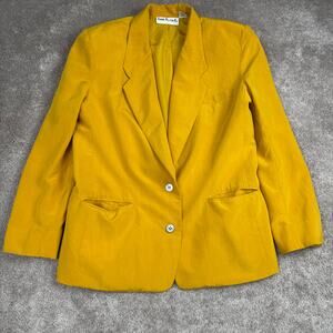 Vtg Yellow Silk Blazer Size 8 Anne Klein Jacket Double Button Dopamine Academia